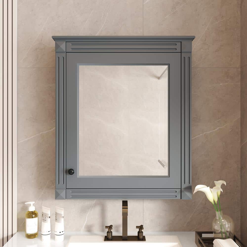 24 in. W x 27 in. H Rectangular MDF Medicine Cabinet with Mirror in Grey price history on PriceWatchPro