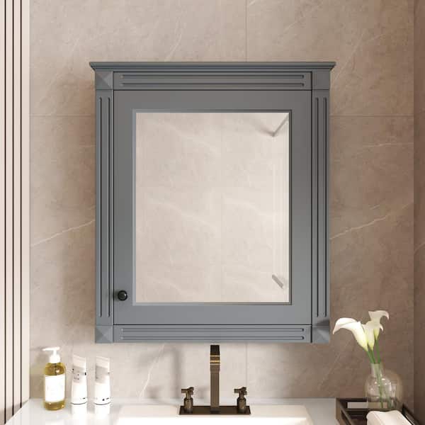 24 in. W x 27 in. H Rectangular MDF Medicine Cabinet with Mirror in Grey