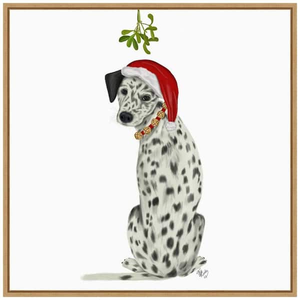 Amanti Art 22 in. Christmas Dogs Dalmatian Mistletoe Christmas Holiday Framed Canvas Box Wall Art