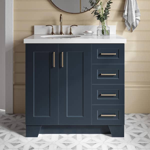 ARIEL Taylor 37 in. W x 22 in. D x 36 in. H Freestanding Bath Vanity in Midnight Blue with Pure White Quartz Top