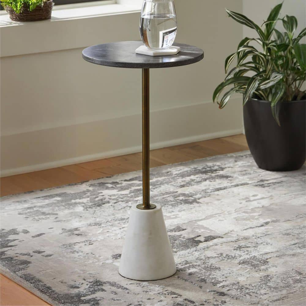 Caramont 12.13 in. Black/White Round Marble End Table - thumbnail 4