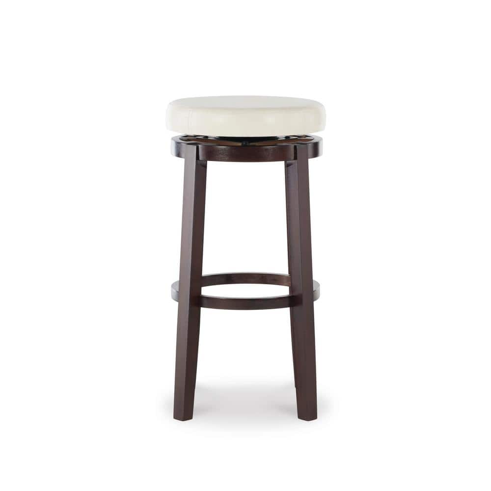 Maya Transitional Swivel Backless Barstool in Brown Faux Leather