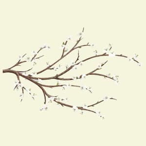 5 in. x 19 in. White Blossom Branch with Embellishments 31-Piece Peel and Stick Giant Wall Decal
