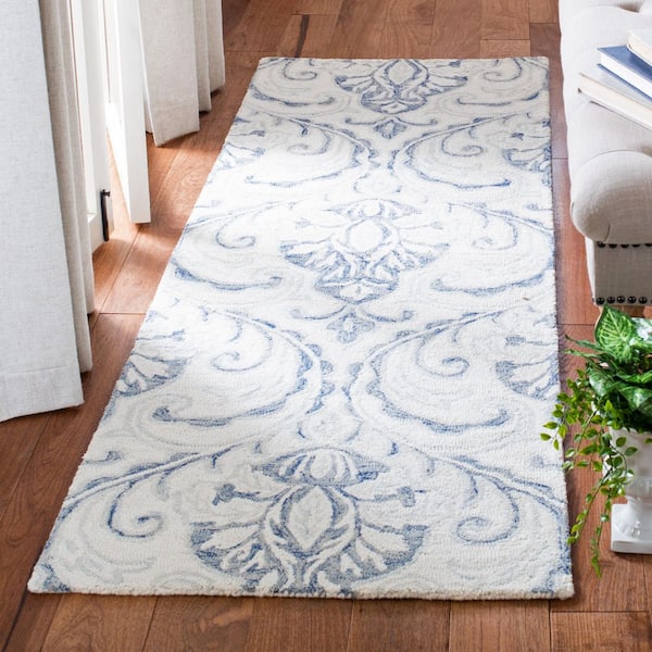 Micro-Loop Ivory/Blue 2 ft. x 7 ft. Trellis Medallion Runner Rug