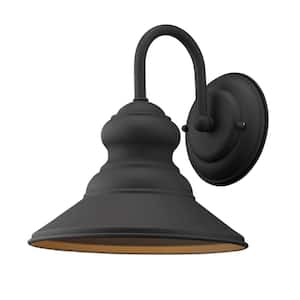 1-Light Black Barn Farmhouse Outdoor Wall Light Fixture with Metal Shade