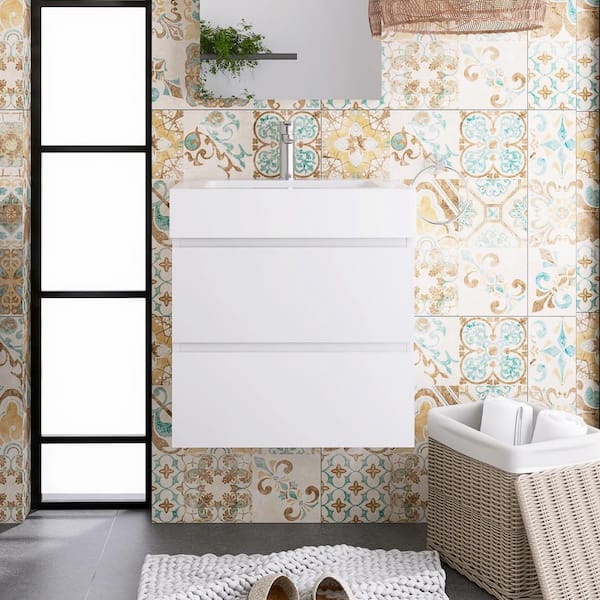 24 in. W x 18 in. D x 25 in. H Single Sink Wall-Mounted Bath Vanity in White with White Cultured Marble Top