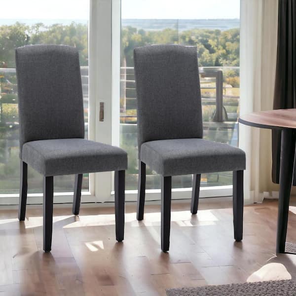 HomeRoots Dark Gray And Black Upholstered Polyester Parsons Chair (Set Of 2)