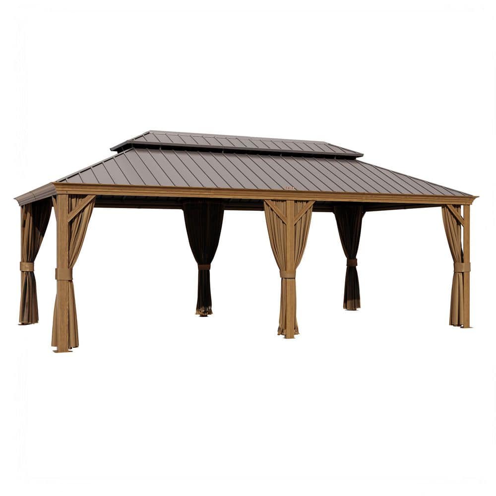 12 ft. x 22 ft. Wood Grain Outdoor Aluminum Gazebo with Double Galvanized Steel Roof, Mosquito Netting and Curtains price history on PriceWatchPro