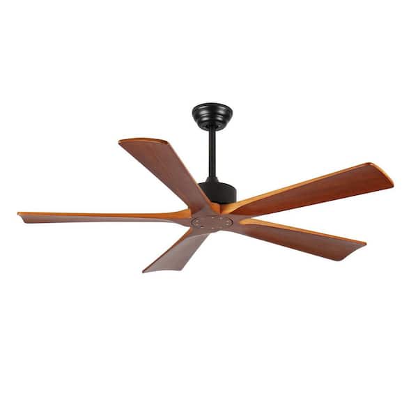 60 in. Indoor/Outdoor Wood Ceiling Fan with Remote Control, Mid Century Modern Wooden Fan, 5 Blades DC Motor