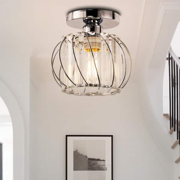 7 in. 1-Light Brushed Nickel Modern Semi Flush Mount Ceiling Light for Foyer, Entryway, Kitchen, Bedroom, Dining Room