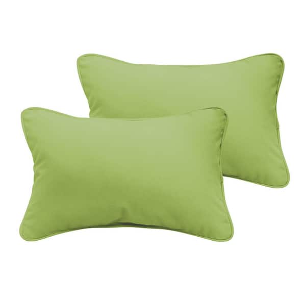 SORRA HOME Apple Green Rectangular Outdoor Corded Lumbar Pillows (2-Pack)