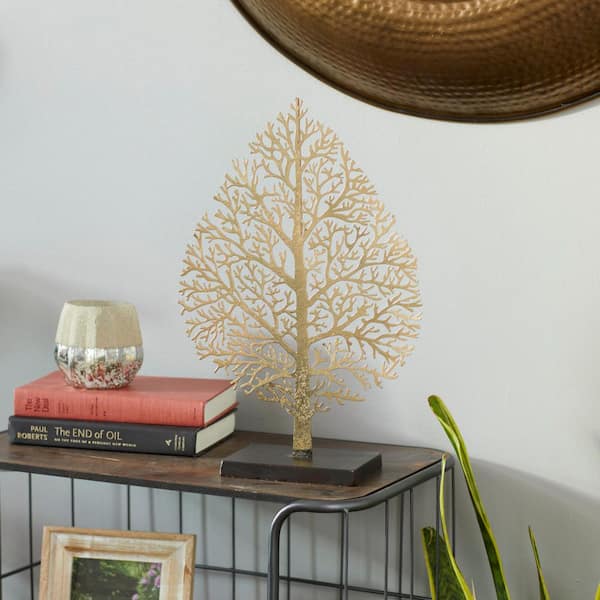 Litton Lane 4 in. x 16 in. Gold Metal Tree Sculpture
