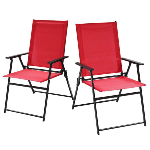 Anmutig Metal Outdoor Dining Chairs Patio Folding Lawn Chair-Red (Set of 2)
