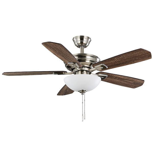 Hampton Bay Wellston Ii 44 In Indoor Led Brushed Nickel Dry Rated Downrod Ceiling Fan With Light Kit And 5 Reversible Blades 52040 The