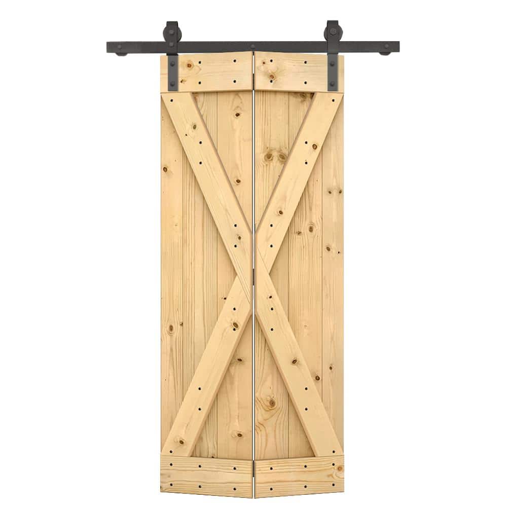 24 in. x 84 in. X Pre Assembled Unfinished Wood Solid Core Bi-fold Barn Door with Sliding Hardware Kit price history on PriceWatchPro