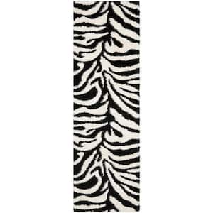 Florida Shag Ivory/Black 2 ft. x 11 ft. Animal Print Runner Rug