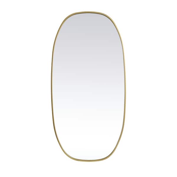 Unbranded Timeless Home 24 in. W x 48 in. H x Modern Metal Framed Oval Brass Mirror