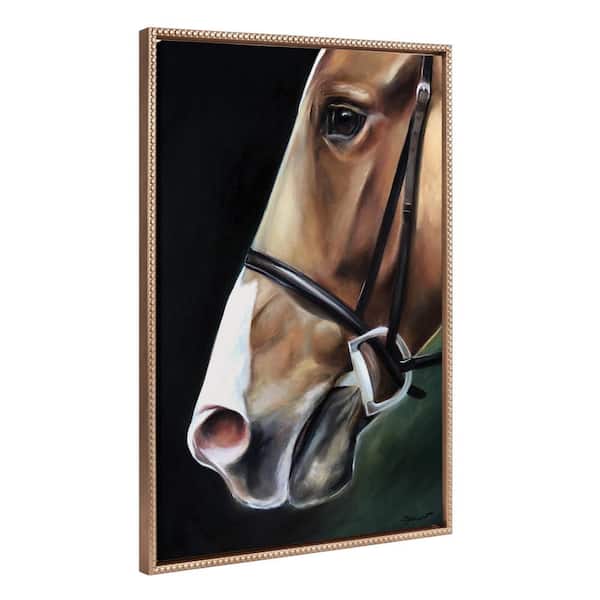 Kate and Laurel Modern Animal Horse Portrait Framed Canvas Wall Art 1-Piece Gold Framed Canvas Art Print, 23 in. x 33 in.