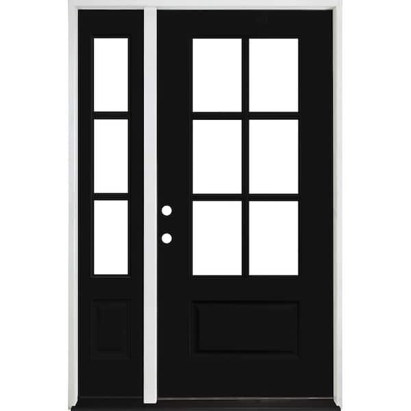 Steves & Sons Legacy 49 in. x 80 in. 3/4-6-Lite Clear Glass RHIS Primed Black Finish Fiberglass Prehung Front Door with 10 in. SL