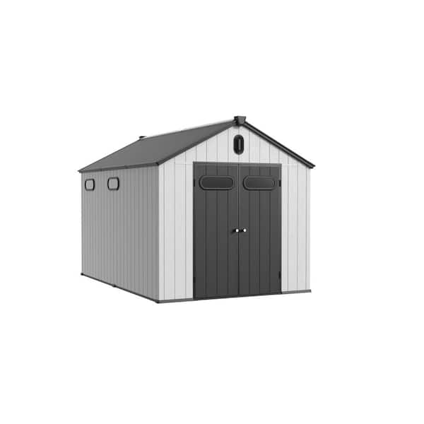 TANKY TRADING INC 8 ft. W x 12 ft. D Heavy-Duty Resin Storage Shed with Steel-Reinforced Walls, Reinforced Floor (96 sq. ft. )