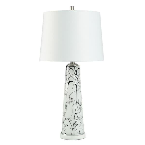31 in. White Transitional 1-Light Standard Floor Lamp for Living Room Linen Drum Shade