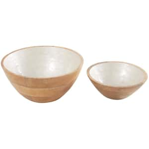 Cream Handmade Mango Wood Nesting Decorative Bowl (Set of 2)