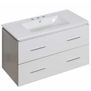 16-Gauge-Sinks 35.5 in. W x 18.25 in. D Bath Vanity in White with Ceramic Vanity Top in White with White Basin
