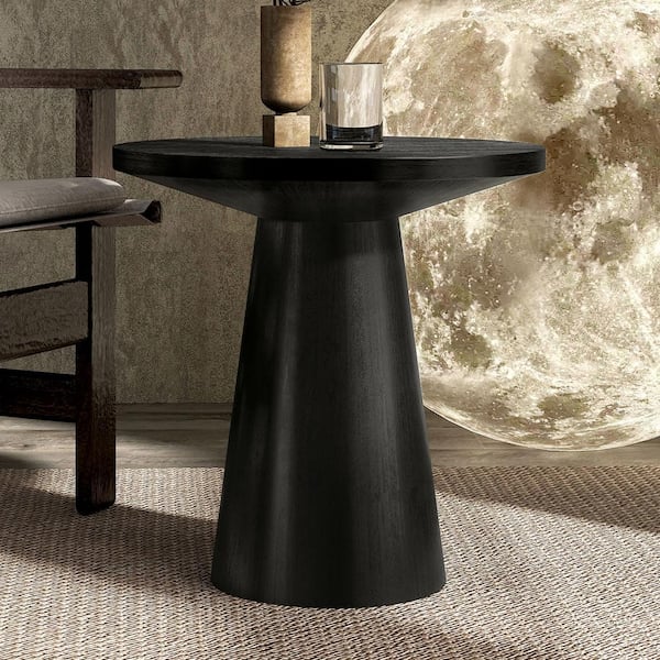Furniture of America Leander 20 in. Black Round Wood End Table with Cone-Shaped Pedestal Base