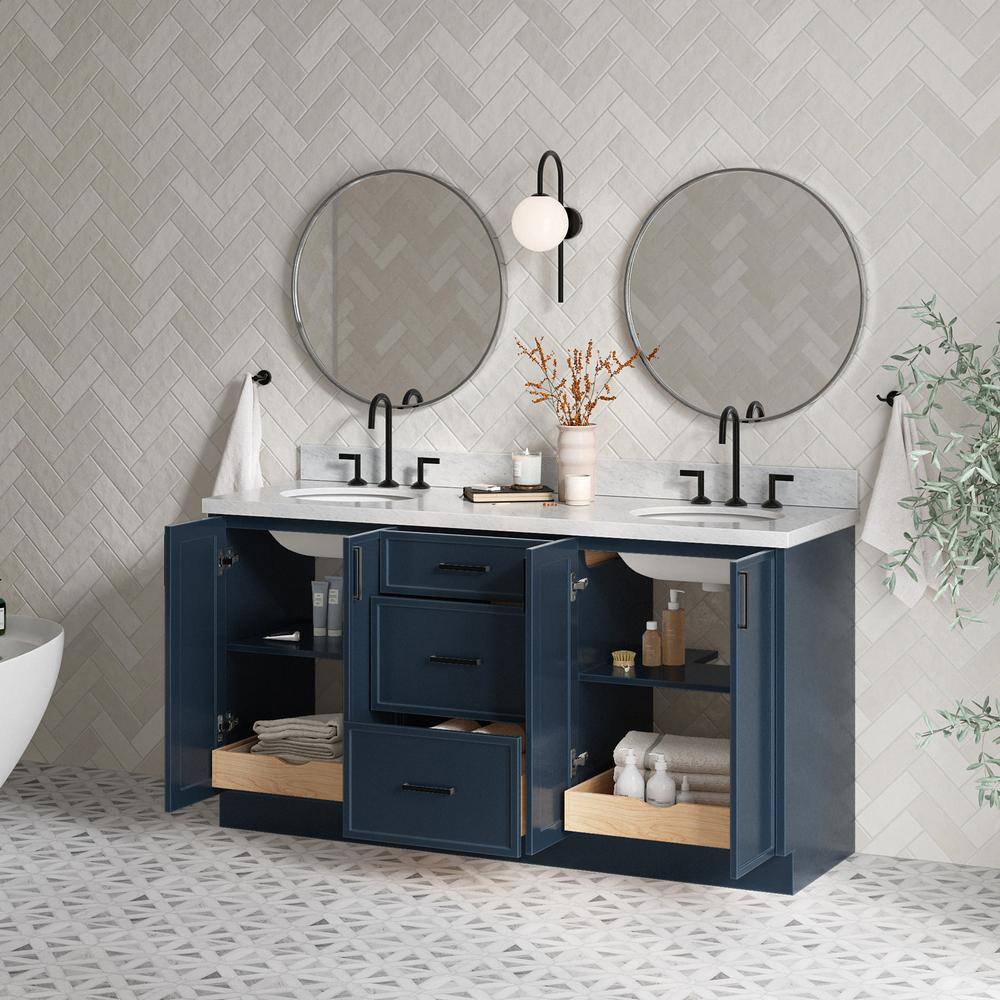 Midnight Blue Double Sink Freestanding Vanity with Carrara Marble Top