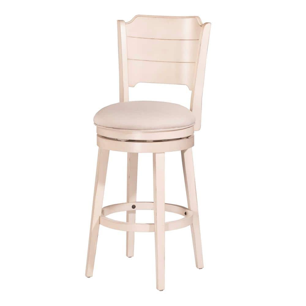 Sea White Wood Swivel Bar Height Stool with Fog Gray Upholstery