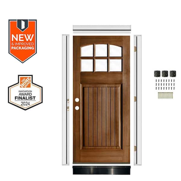 36in.x80in. RH 6-Lite Arch VG ClearGlass Provincial Stain Hemlock Wood AssemblyRequired FrontDoorKit w/QuickAssembleJamb