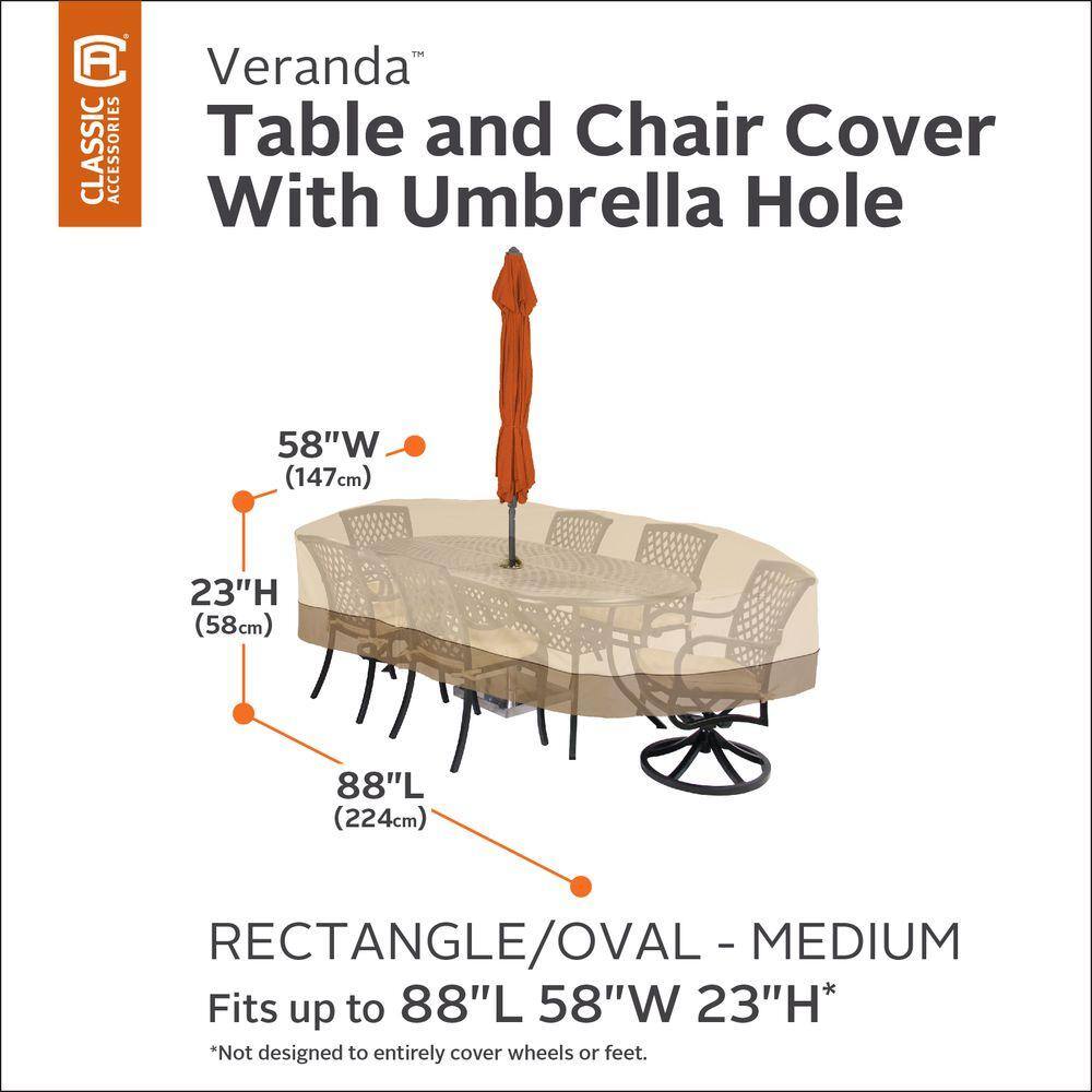 Tan and Brown Water-Resistant Patio Furniture Cover with Umbrella Hole