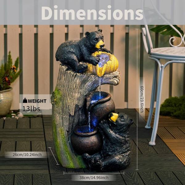 23.6 in. Resin Bear Outdoor Cascading Waterfall Fountain with LED