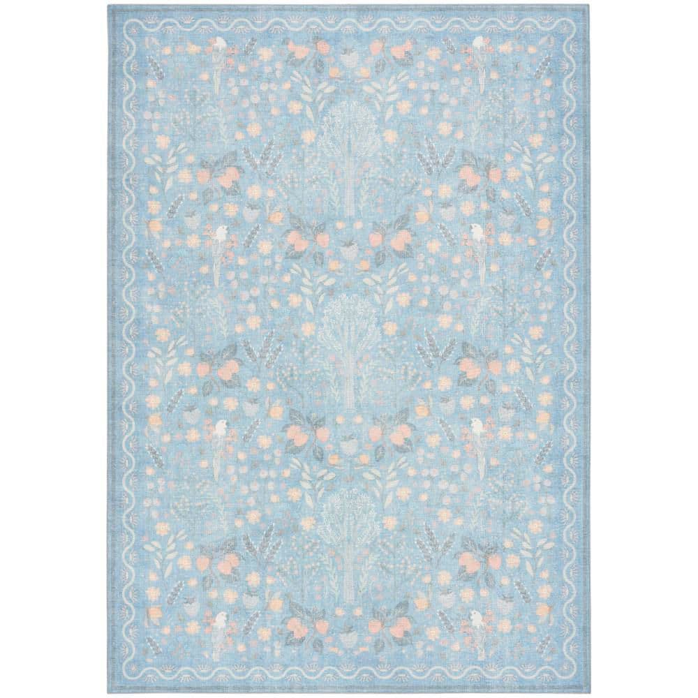 Botanical Washables Light Blue Multicolor 5 ft. x 7 ft. Botanical Contemporary Area Rug price history on PriceWatchPro