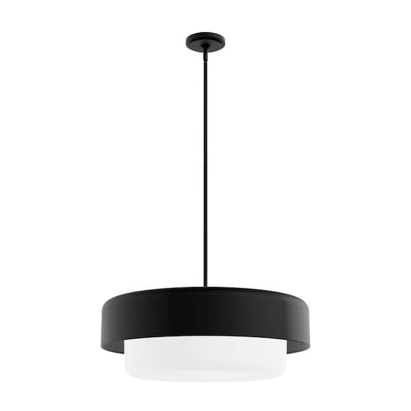 Station 4-Light Natural Iron Shaded Pendant Light with Cased White Glass Shade