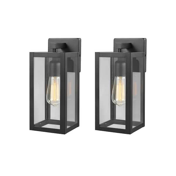 Hampton Bay Hurley 12 in. Matte Black Outdoor Hardwired Wall Sconce with No Bulb Included (2-Pack)