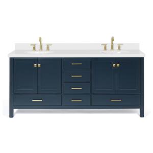 Cambridge 73 in. W x 22 in. D x 35 in. H Vanity in Midnight Blue with Quartz Vanity Top in White with Basin