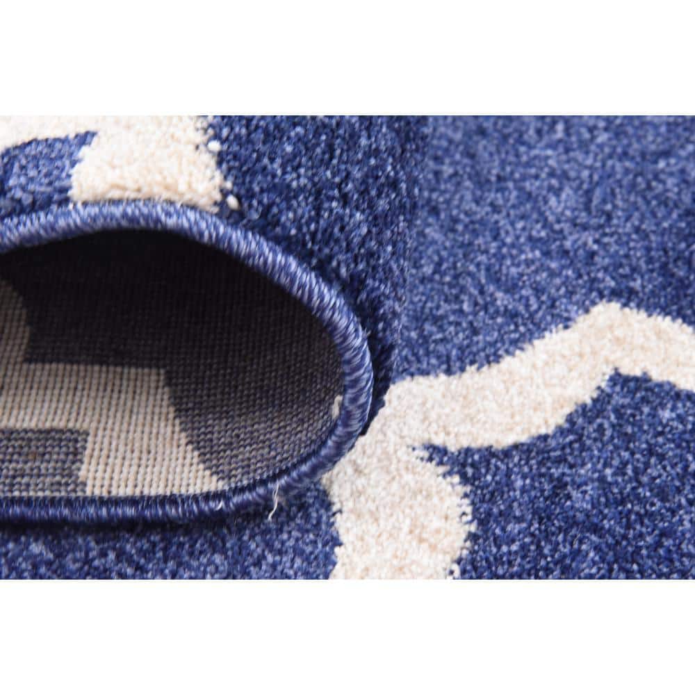 Dark Blue Square Reversible Trellis Synthetic Rug
