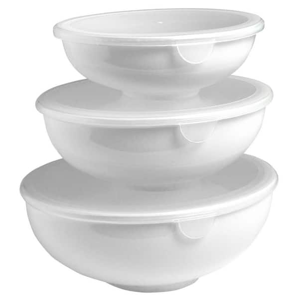 Hutzler 3-White Small Melamine Nesting Prep Bowls with Lids (2