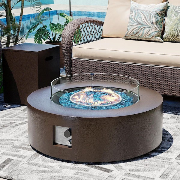 PATIO WATCHER 42 in. Round Iron Outdoor Fire Pit Table with Tank