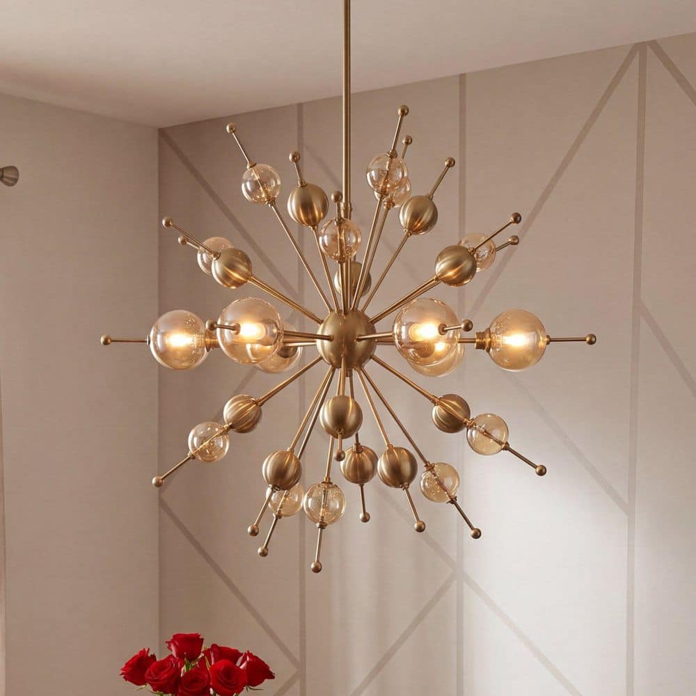 Crescent 28.5 in. W x 25 in. H 6-Light Noble Brass Modern Chandelier with Champagne Glass Accents price history on PriceWatchPro