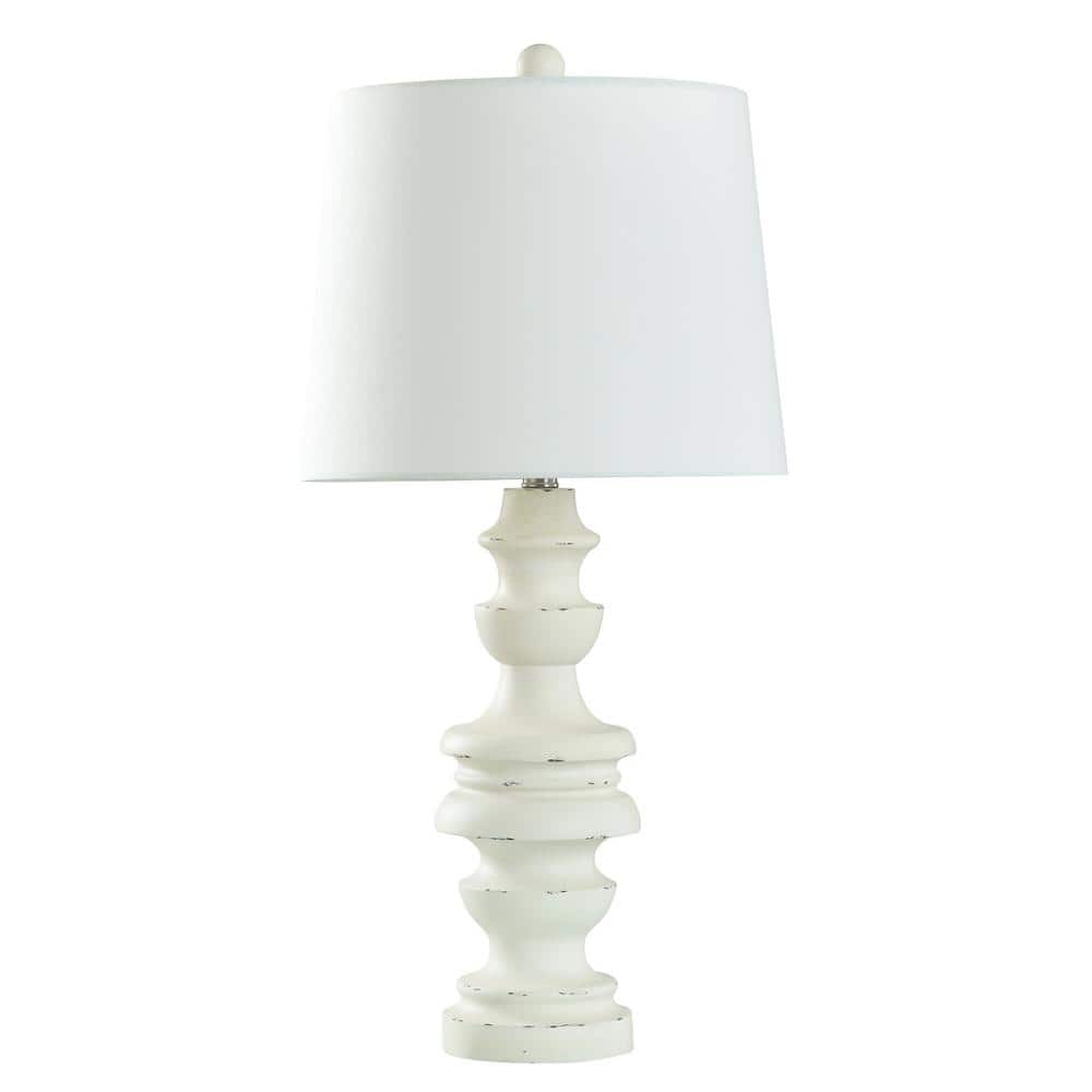 StyleCraft Arthur 30 in. Distress Old White Table Lamp with White Linen