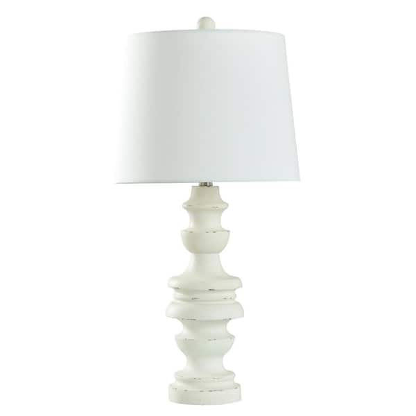 StyleCraft Arthur 30 in. Distress Old White Table Lamp with White Linen Shade