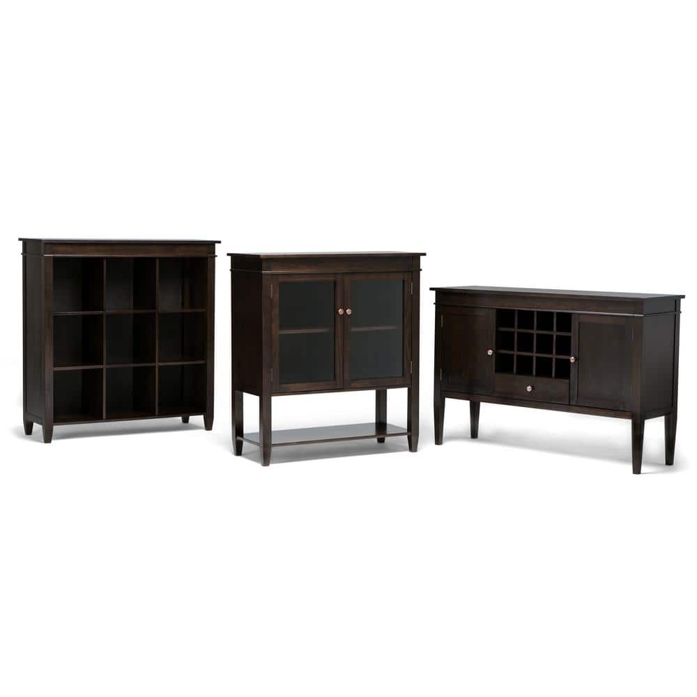 Dark Brown Wood Sideboard Buffet with Wine Rack