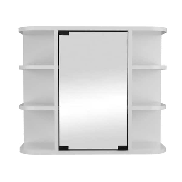 Unbranded 23.62 in. W x 7.48 in. D x 19.68 in. H Bathroom Storage Wall Cabinet with Mirror and 9 Shelves in White