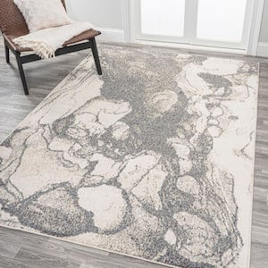 Marmo Abstract Marbled Modern Gray/Cream 4 ft. x 6 ft. Area Rug