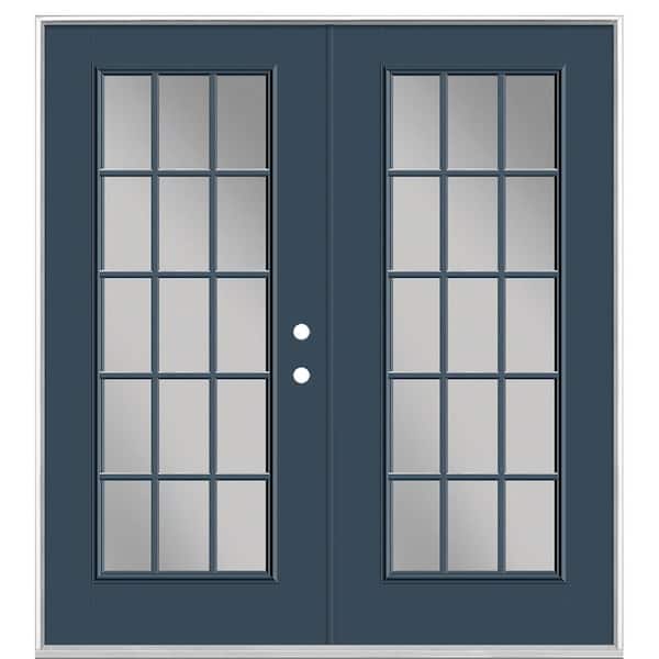 Masonite 72 in. x 80 in. Night Tide Fiberglass Prehung Left Hand Inswing 15-Lite Clear Glass Patio Door Vinyl Frame, no Brickmold