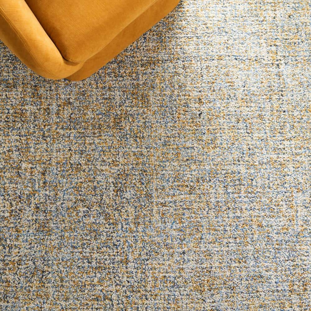 Blue and Gold Abstract Handmade Wool Area Rug, 4' x 6'