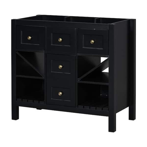 COWLOWN 35.51 in. W x 17.87 in. D x 33 in. H Bathroom Black Linen Cabinet
