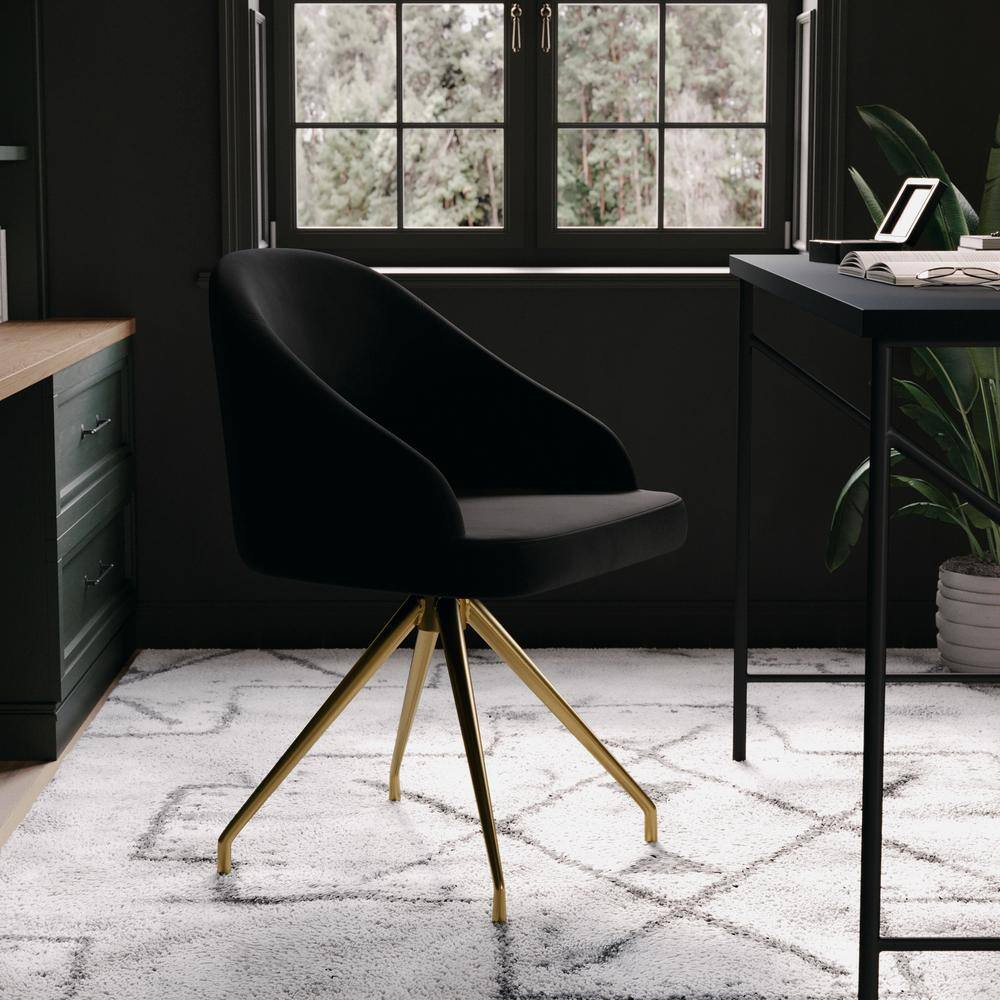 Black Velvet and Polished Nickel Swivel Office Chair